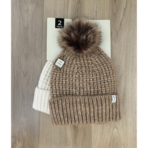 Joie Accessories - JOIE‎ Women's Beanies (2) Knit Ribbed Pom Pom Roll Cuff
